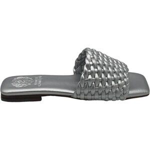 NWT Vince Camuto Leather Quilted Slide Sandals  Arissa Silver